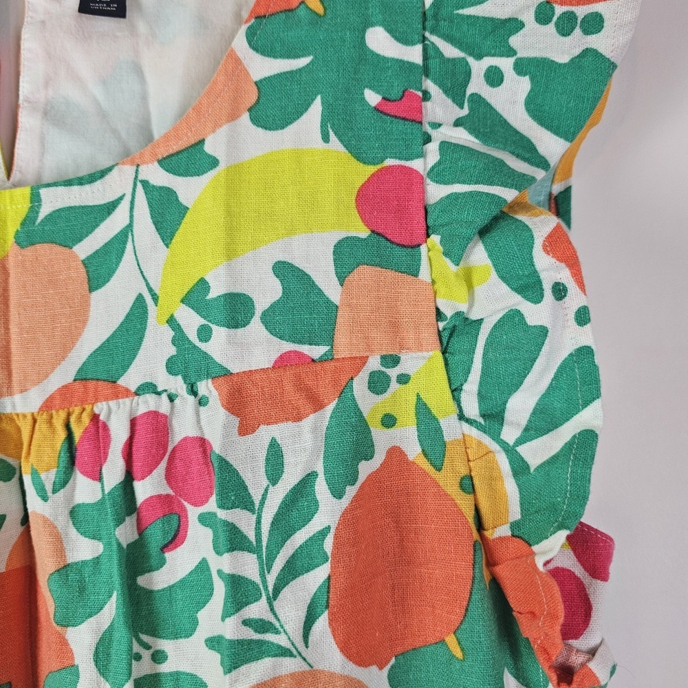 J. Crew Linen Blend Printed Mini‎ Dress A-Line Tiered Floral Fruit Pockets Sz 12 - Picture 7 of 9